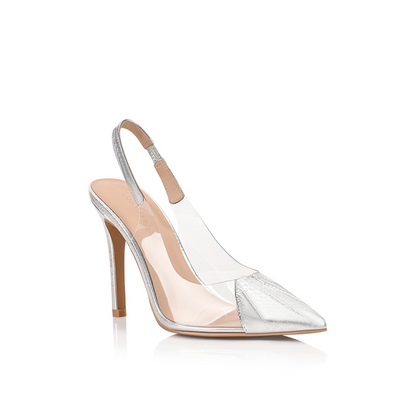 Romy Pump Vinylite & Silver Metallic Patent Leather