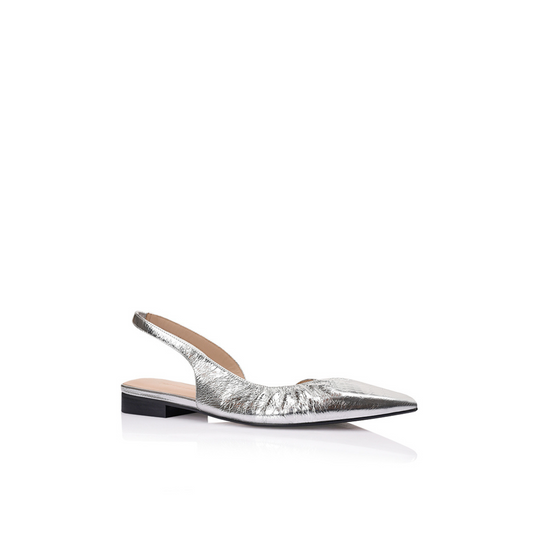 Bridie Flat Silver Metallic Leather