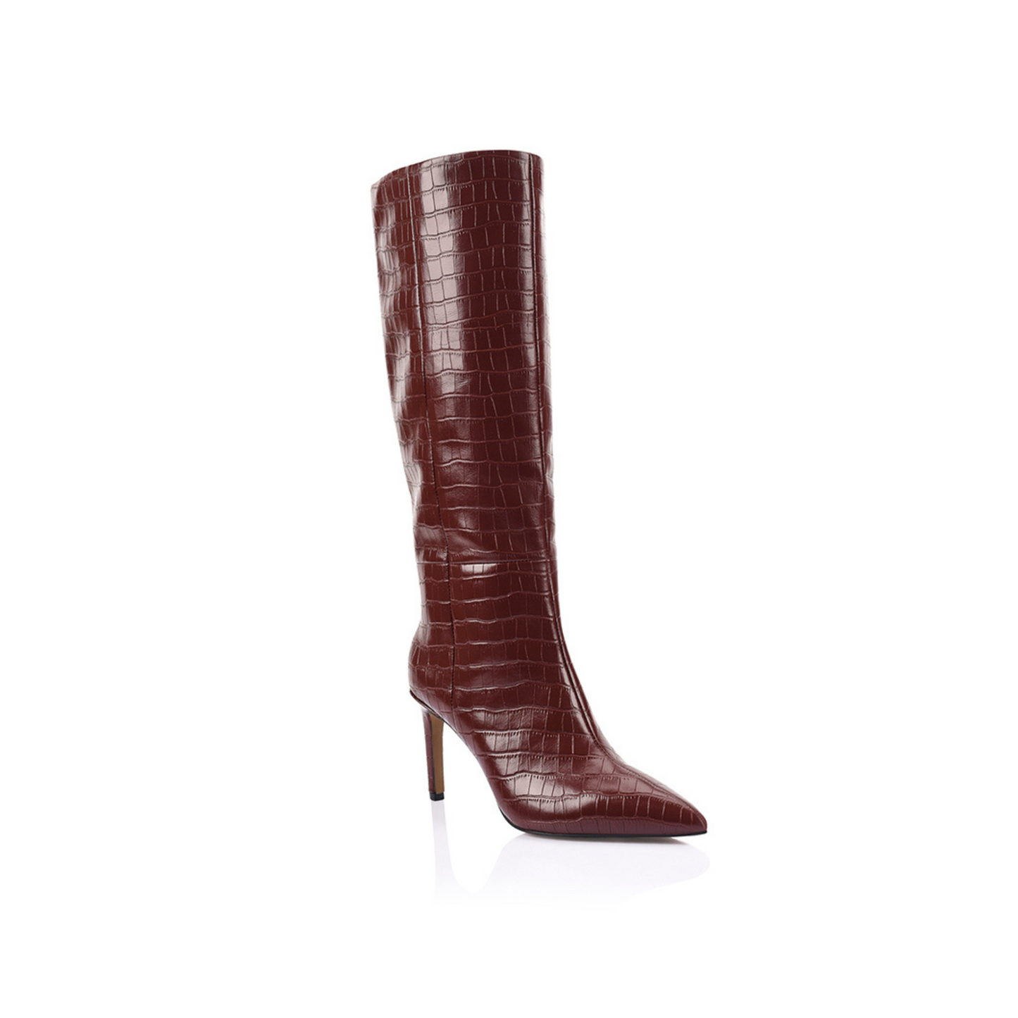 Huw Boot Wine Croc-Embossed Leather