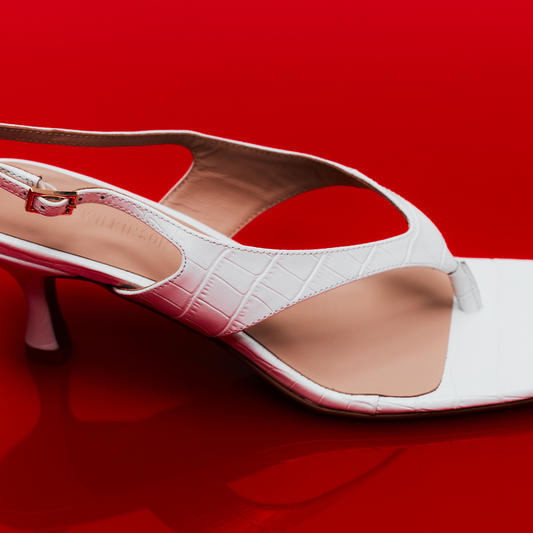 Christina Sandal White Croc-Embossed Leather