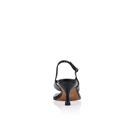 Christina Sandal Black Croc-Embossed Leather