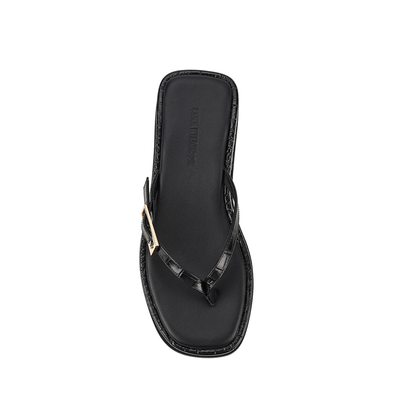 Josie Sandal Black Croc-Embossed Leather - Lana Wilkinson