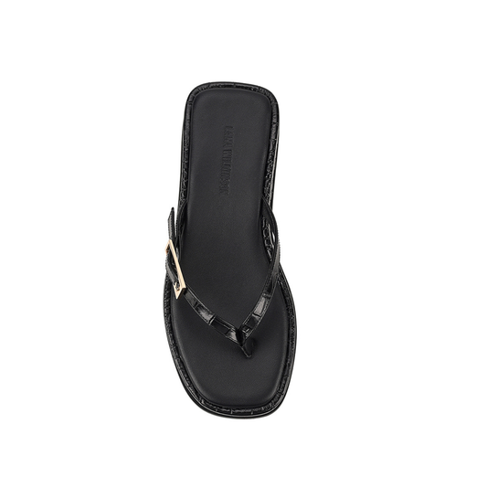 Josie Sandal Black Croc-Embossed Leather - Lana Wilkinson