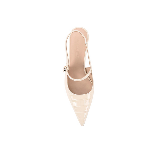 Scarlett Mary-Jane Heel Ivory Croc-Embossed Leather - Lana Wilkinson