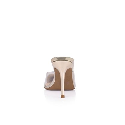 Raquel Mule Vinylite & Gold Metallic Patent