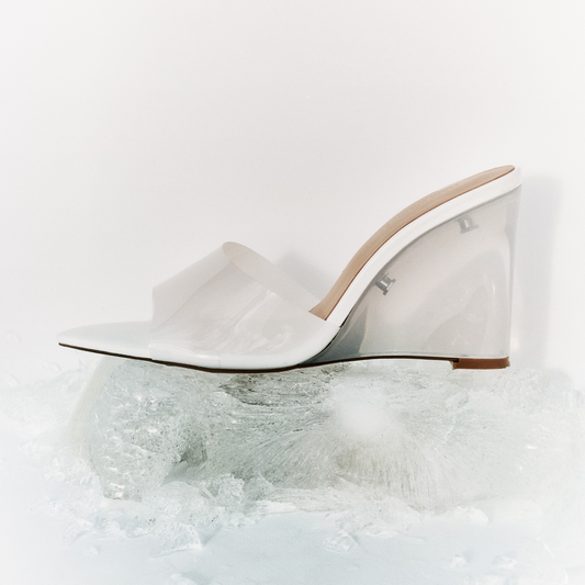 Sera Wedge Lucite & White Vinylite