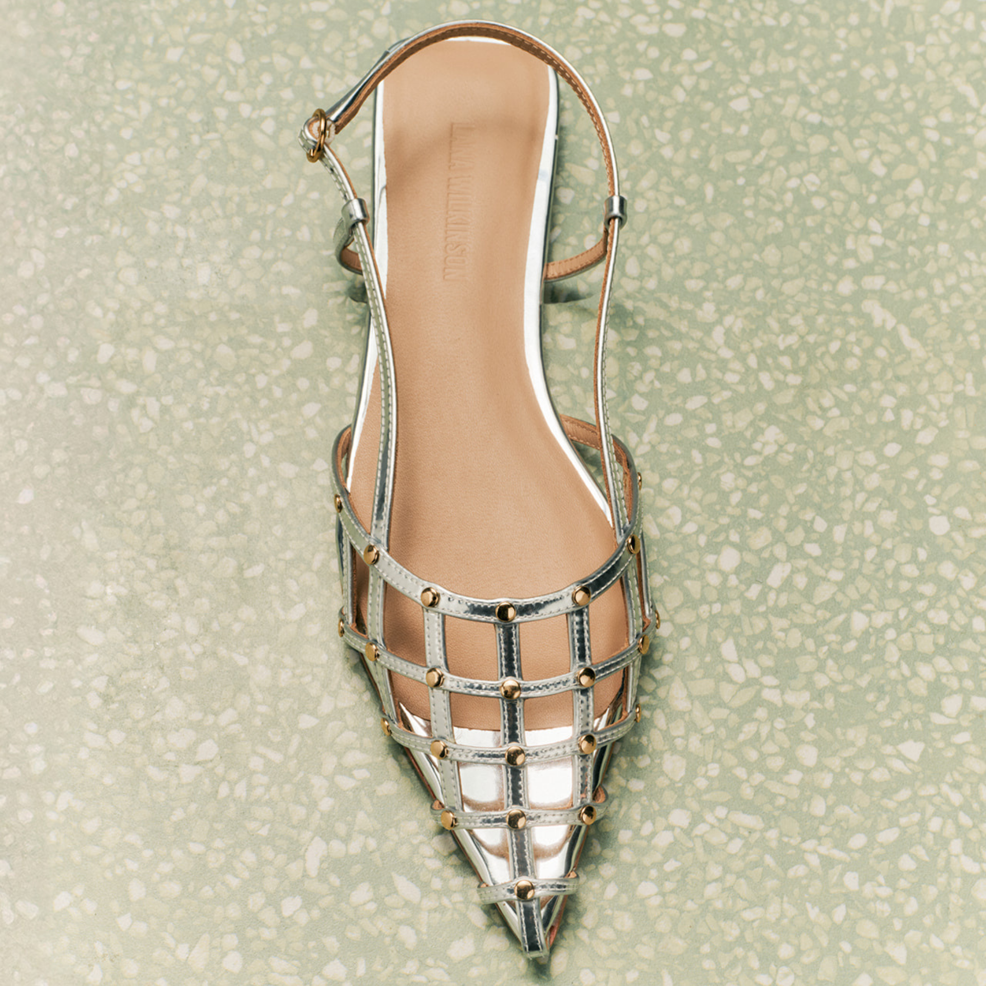 Mary Caged Flat Slingback Silver - Lana Wilkinson