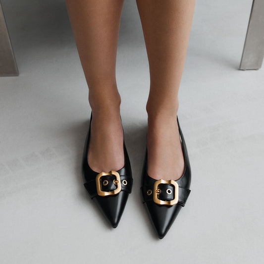 Alison Flat Black Leather - Lana Wilkinson