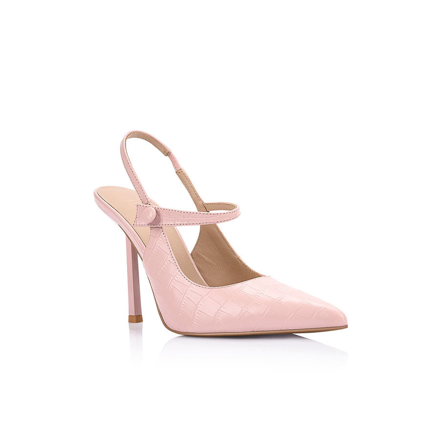 Sophie Mary Jane Heel Blush Pink Croc-Embossed Leather