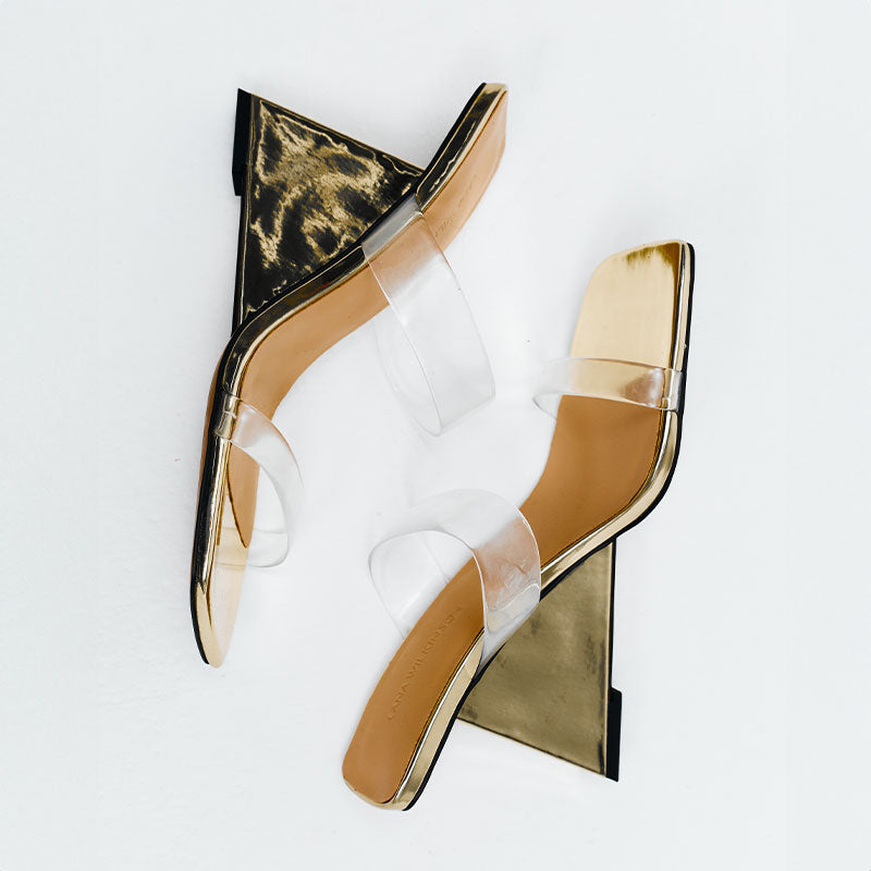 Bambi Wedge Gold Metallic Leather - Lana Wilkinson