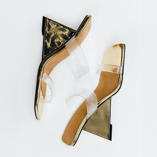 Bambi Wedge Gold Metallic Leather - Lana Wilkinson
