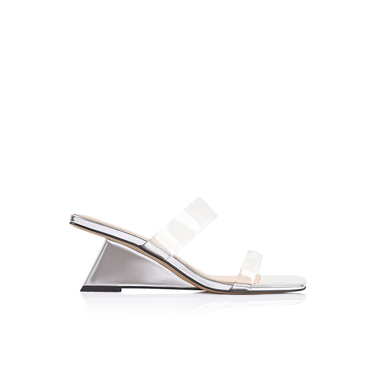 Bambi Wedge Silver Metallic Leather - Lana Wilkinson