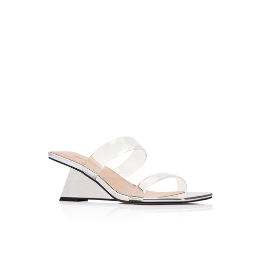 Bambi Wedge Silver Metallic Leather - Lana Wilkinson