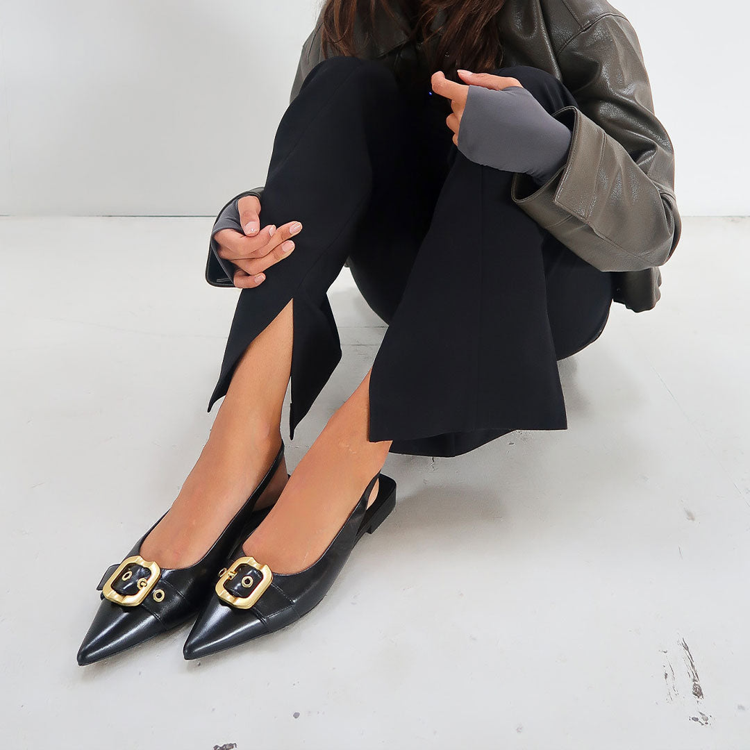 Alison Flat Black Leather - Lana Wilkinson
