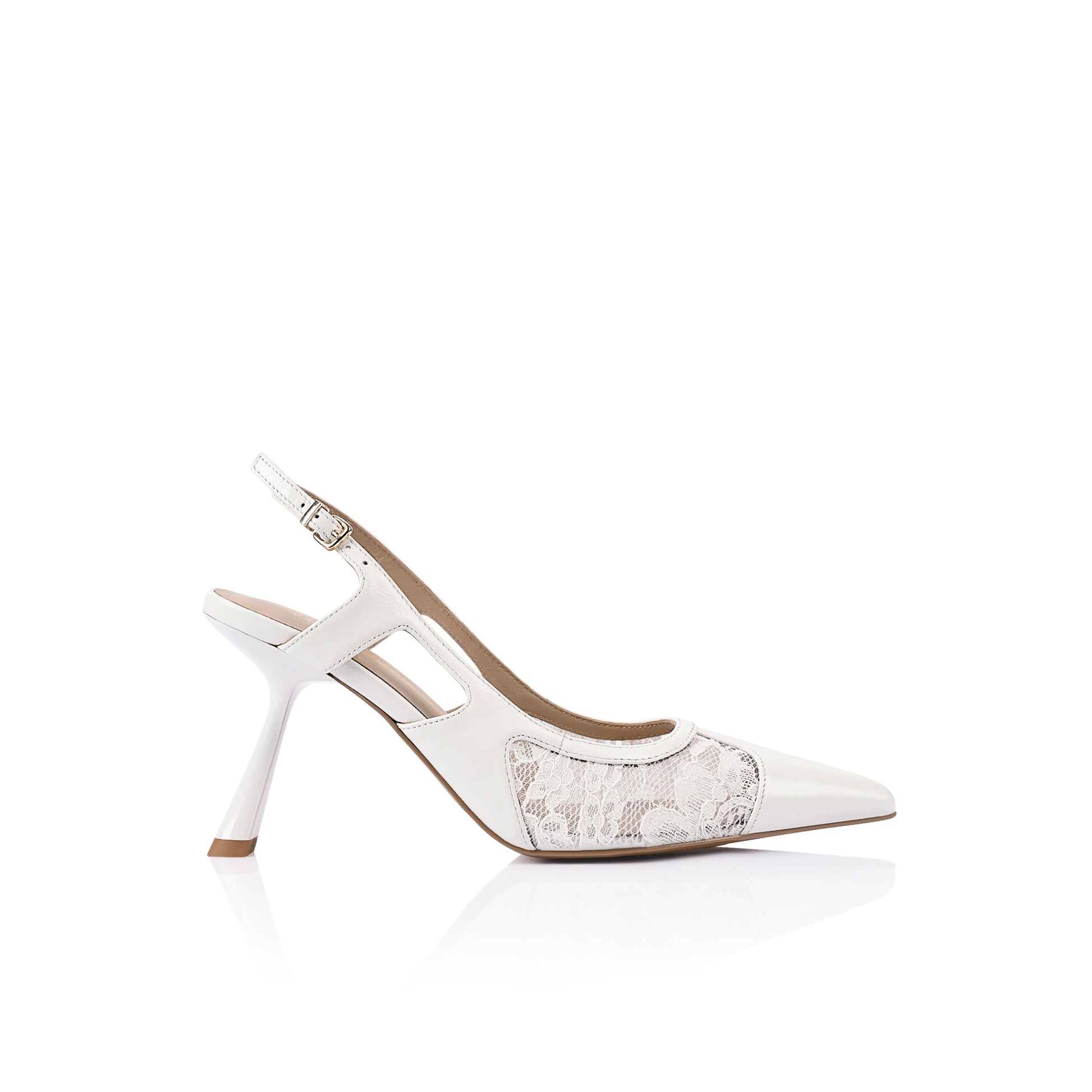 Yana Pump White High-Shine Leather & Lace - Lana Wilkinson