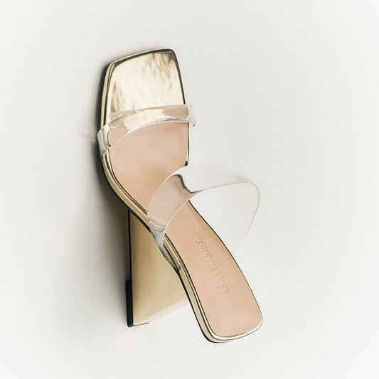 Brooke Wedge Gold Metallic Patent Leather - Lana Wilkinson