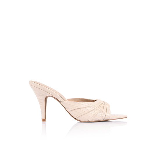Carrie Mule Ivory Lizard-Embossed Leather - Lana Wilkinson