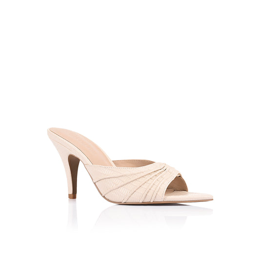 Carrie Mule Ivory Lizard-Embossed Leather - Lana Wilkinson