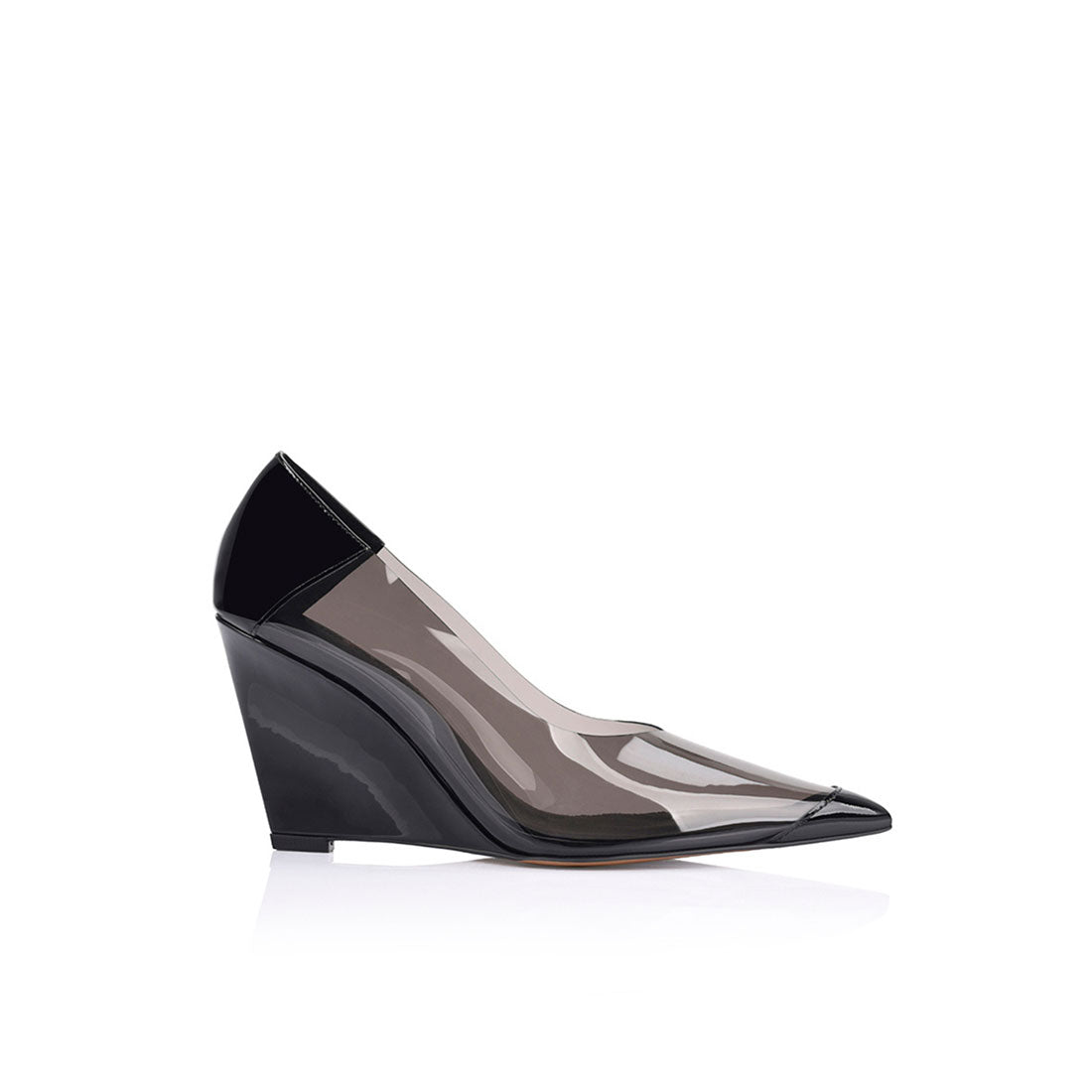 Eileen Wedge Black Vinylite & Patent Leather - Lana Wilkinson