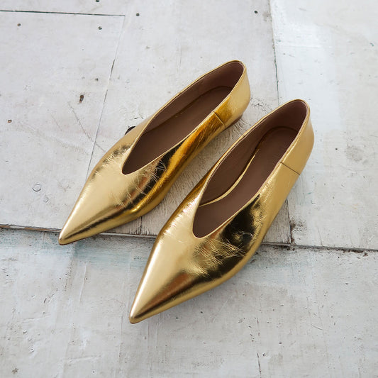 Piper Flat Gold Metallic Leather - Lana Wilkinson