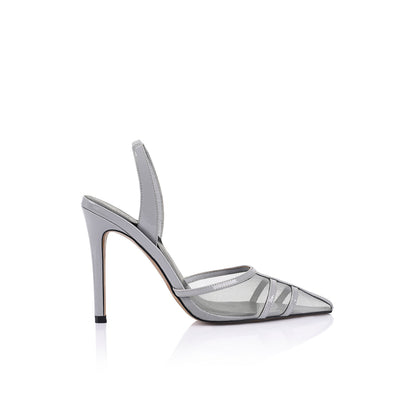 Jade Pump Grey Mesh & Lizard-Embossed Leather - Lana Wilkinson