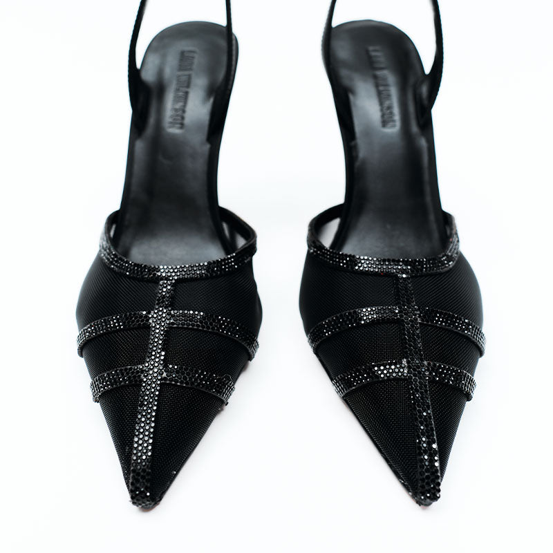 Jade Heel Black Mesh & Satin - Lana Wilkinson