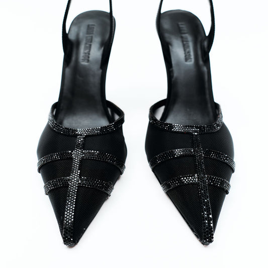 Jade Heel Black Mesh & Satin - Lana Wilkinson