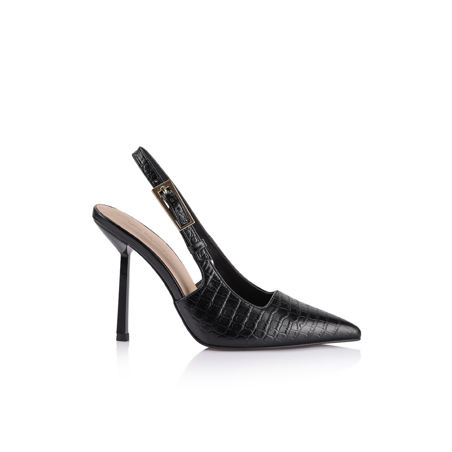 Phoebe Pump Black Croc-Embossed Leather