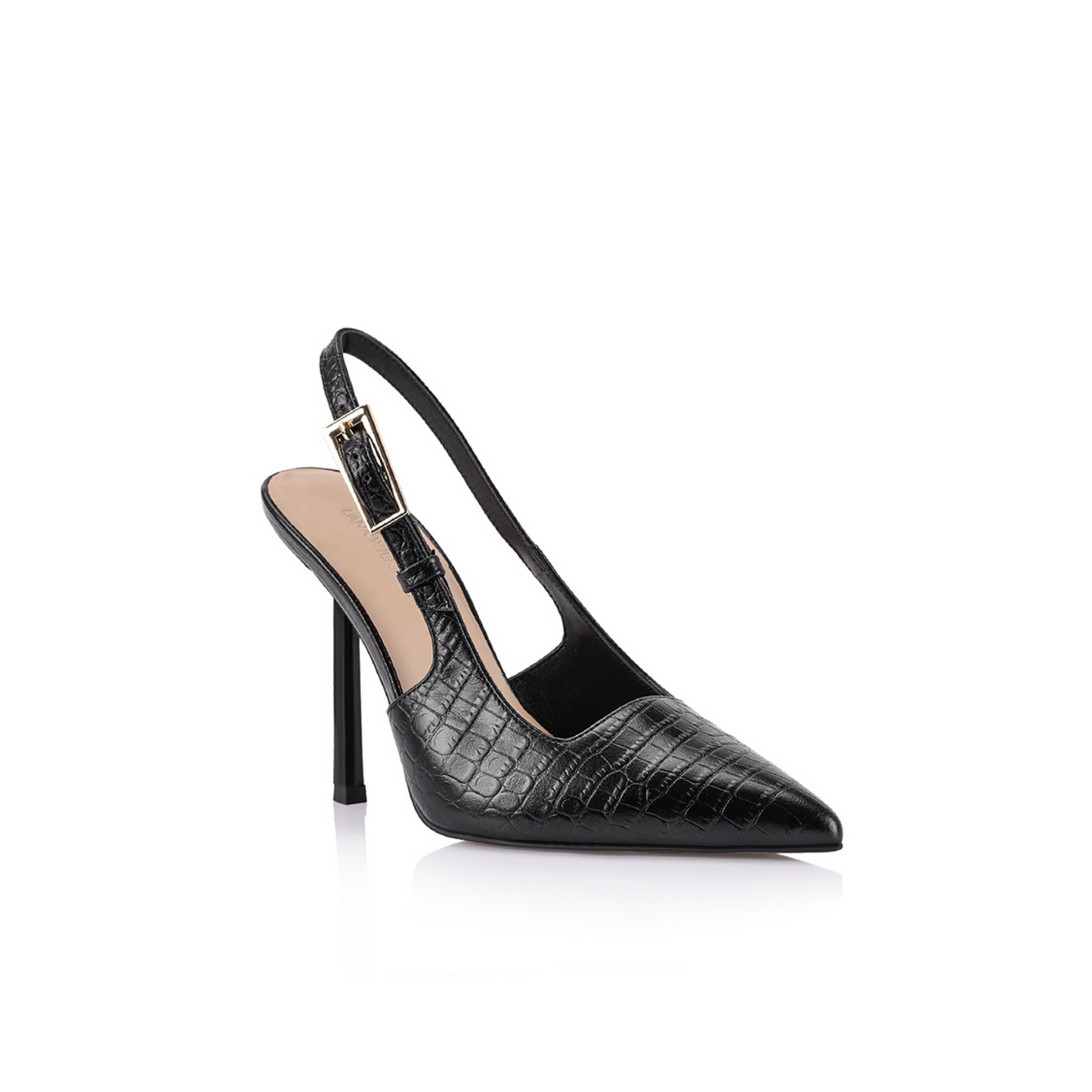 Phoebe Pump Black Croc-Embossed Leather