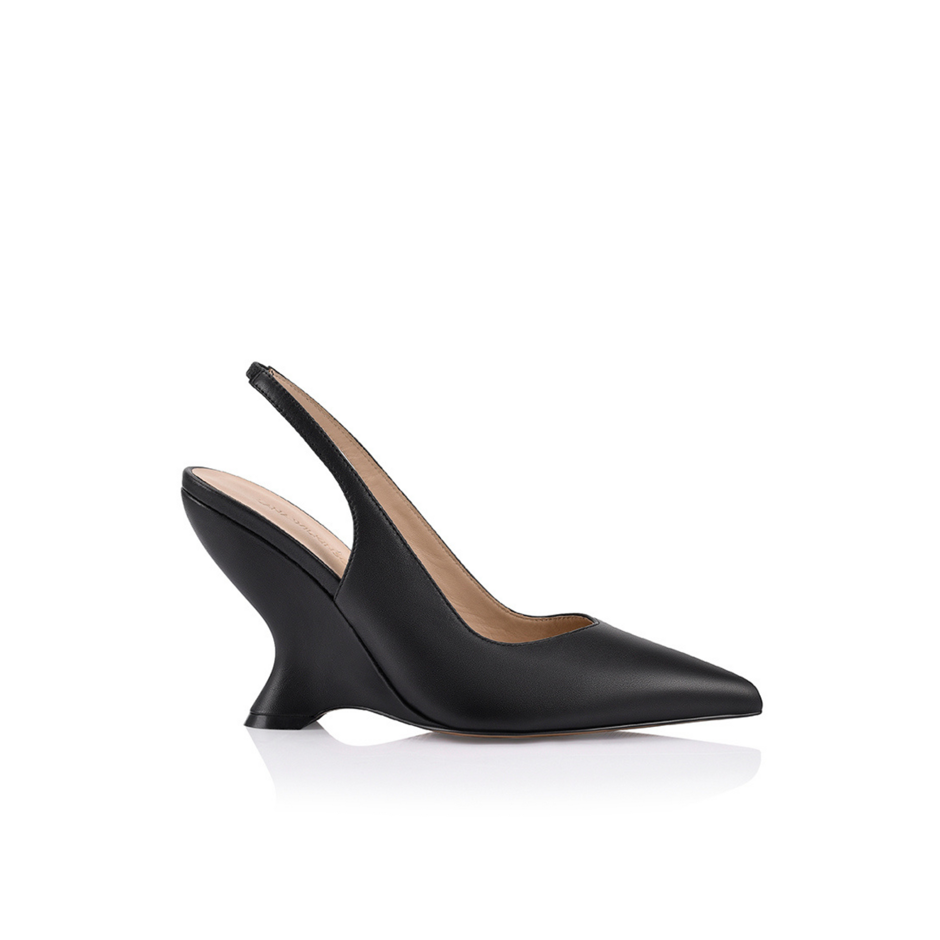 Monique Slingback Wedge Pump Black Leather