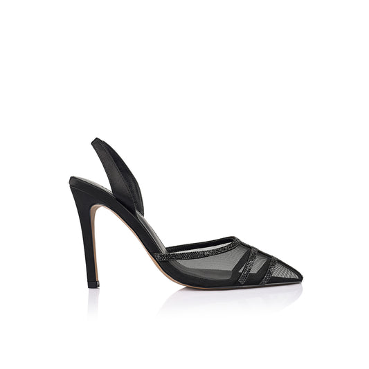 Jade Heel Black Mesh & Satin - Lana Wilkinson