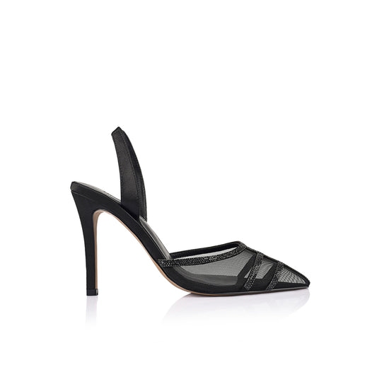 Jade Heel Black Mesh & Satin - Lana Wilkinson