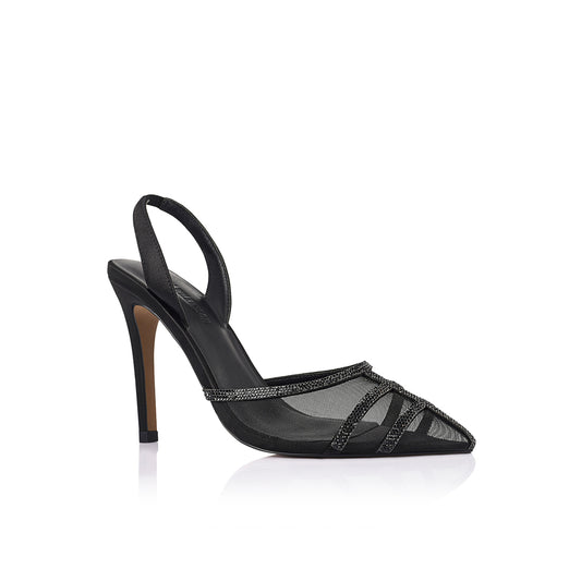 Jade Heel Black Mesh & Satin - Lana Wilkinson