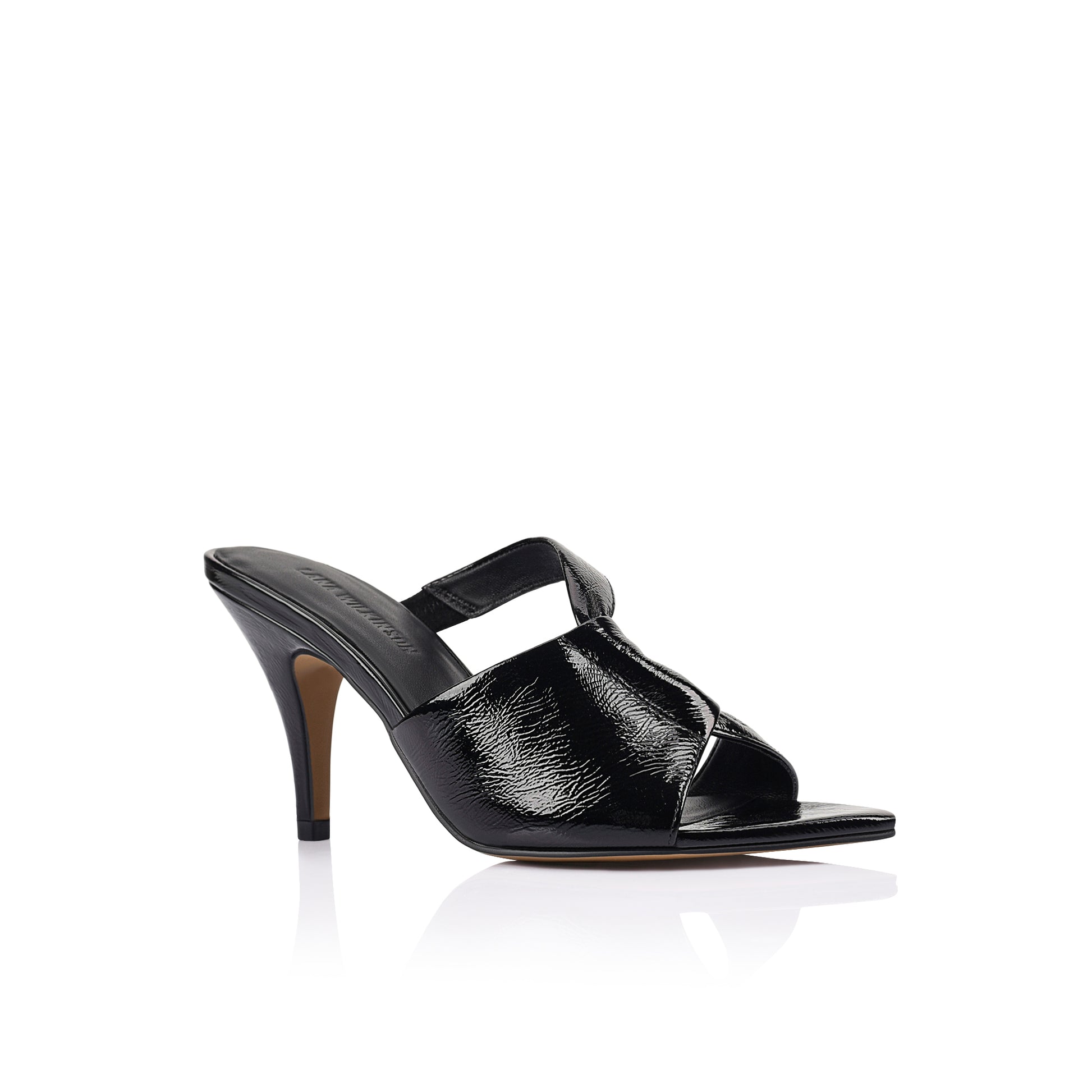 Kelis Sandal Black Crinkle Leather - Lana Wilkinson