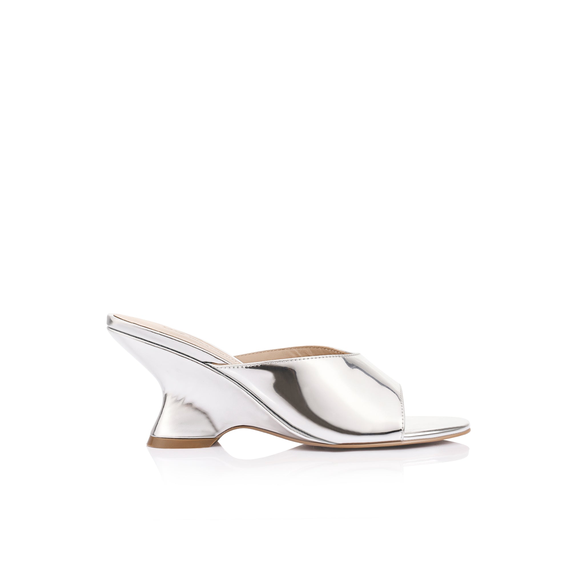 Mia Sculptural Wedge Sandal Silver Patent Leather