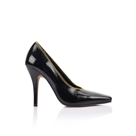 Anthea Pump Black Crinkle Leather - Lana Wilkinson
