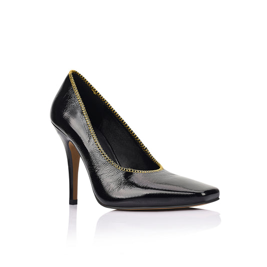 Anthea Pump Black Crinkle Leather - Lana Wilkinson