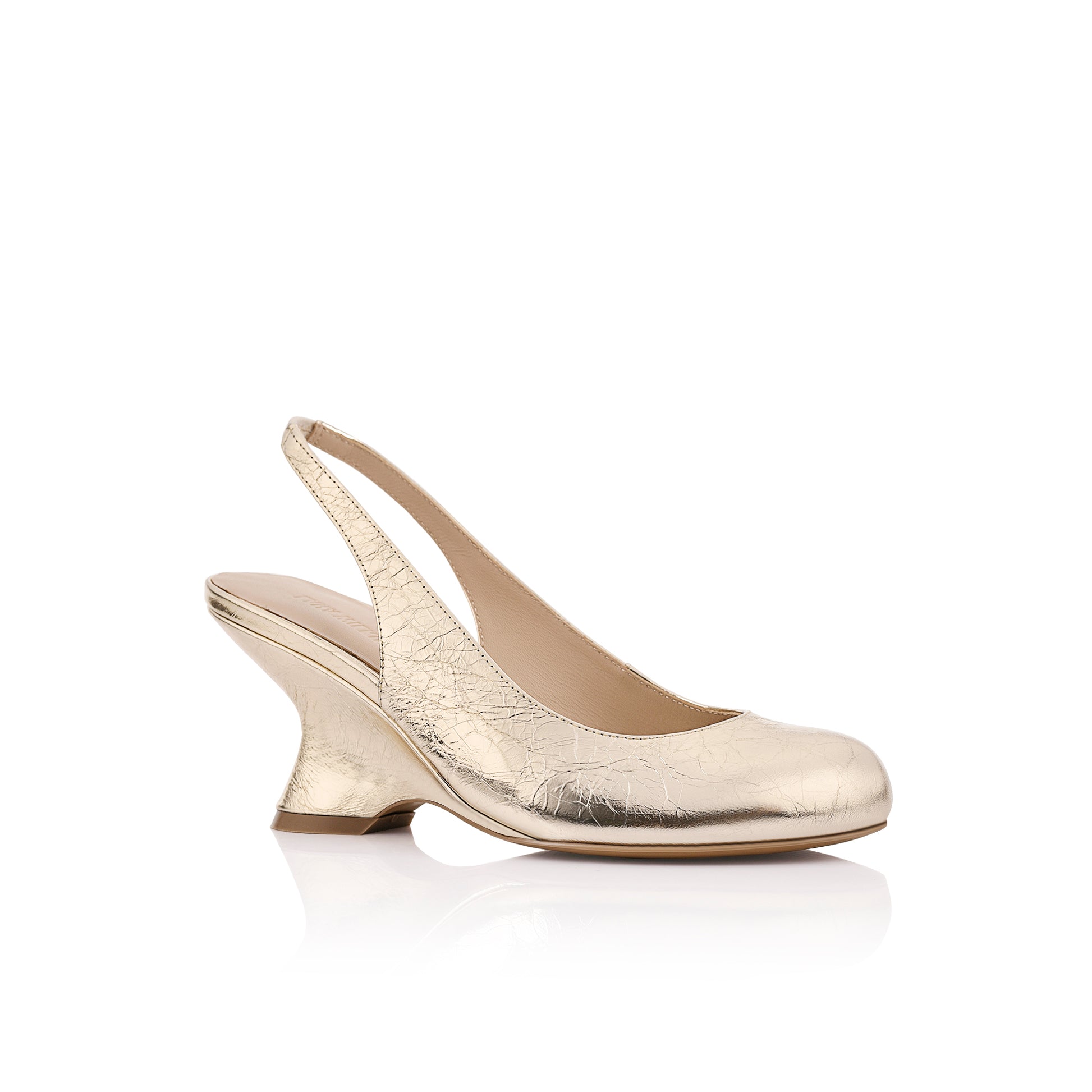 Minnie Wedge Champagne Crinkle Leather - Lana Wilkinson