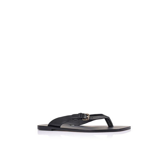 Lesley Flat Black Leather - Lana Wilkinson