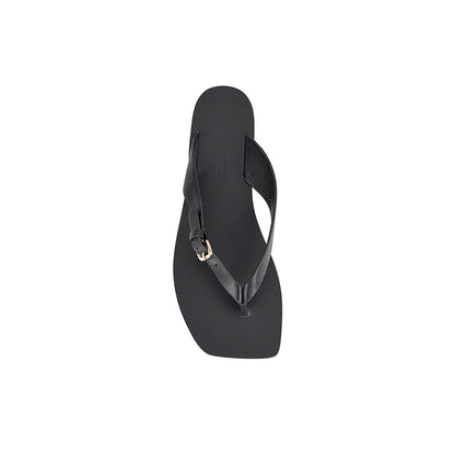 Lesley Flat Black Leather - Lana Wilkinson