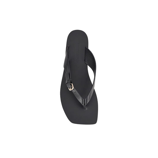 Lesley Flat Black Leather - Lana Wilkinson