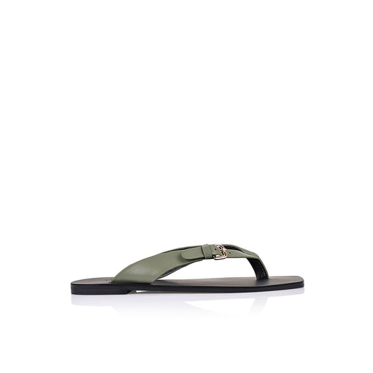 Lesley Flat Olive Leather - Lana Wilkinson