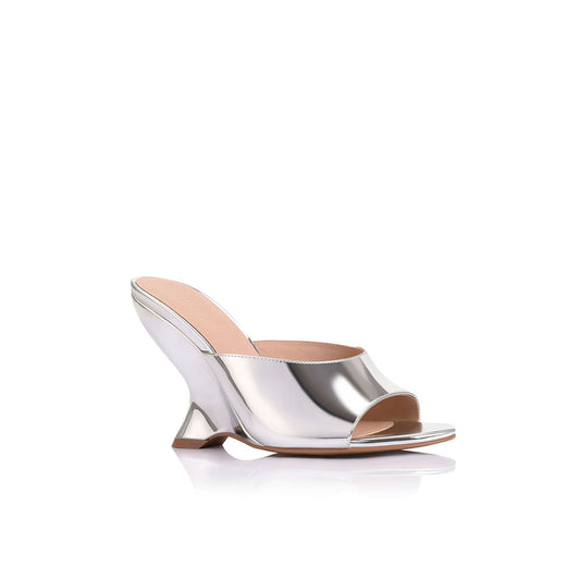 Martha Wedge Silver Metallic Leather - Lana Wilkinson