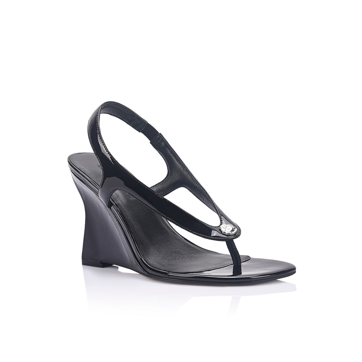 Martine Wedge Black Leather - Lana Wilkinson