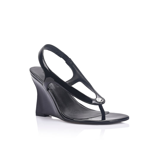 Martine Wedge Black Leather - Lana Wilkinson