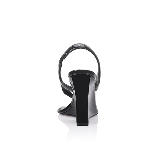 Martine Wedge Black Leather - Lana Wilkinson