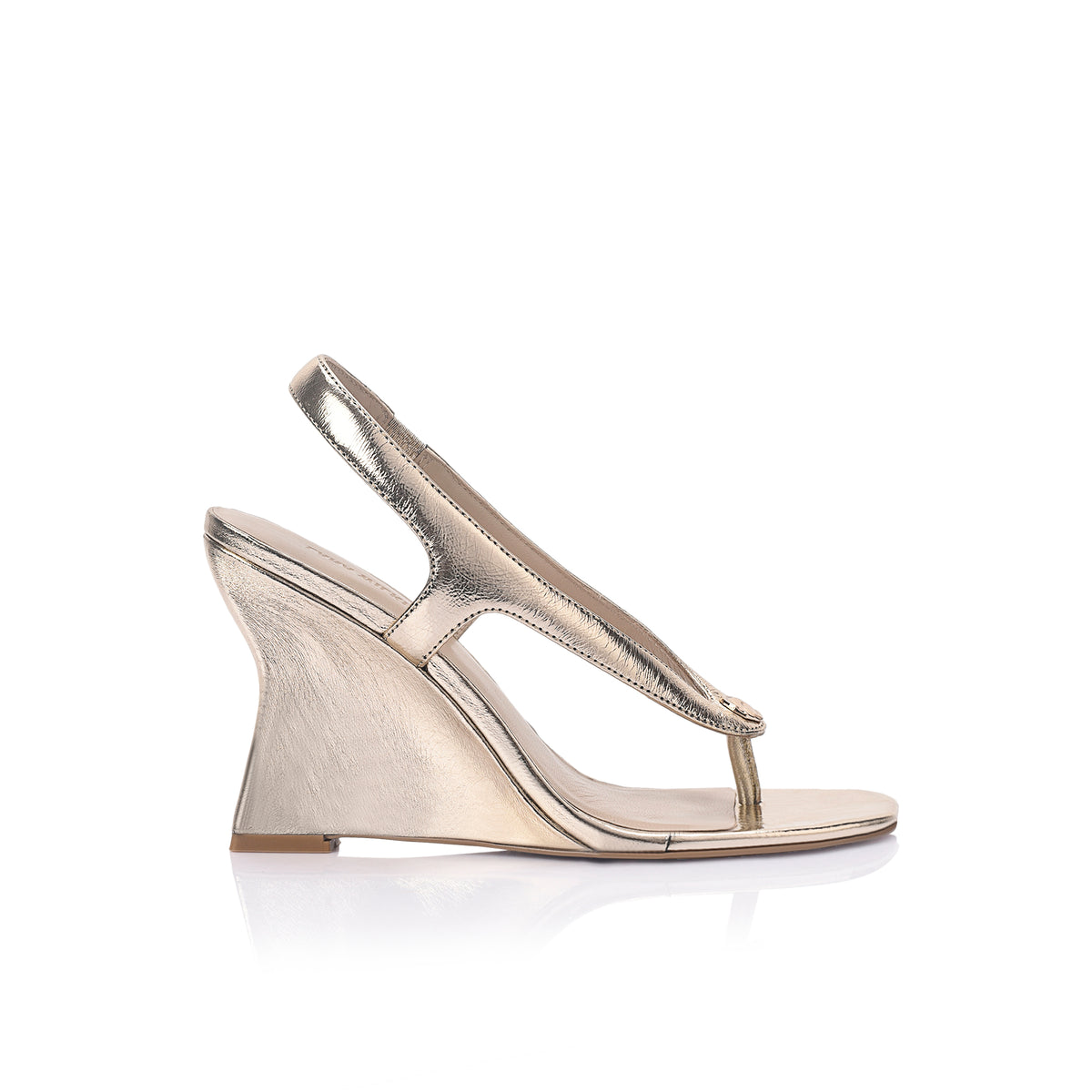 Martine Wedge Champagne Gold Metallic Leather - Lana Wilkinson