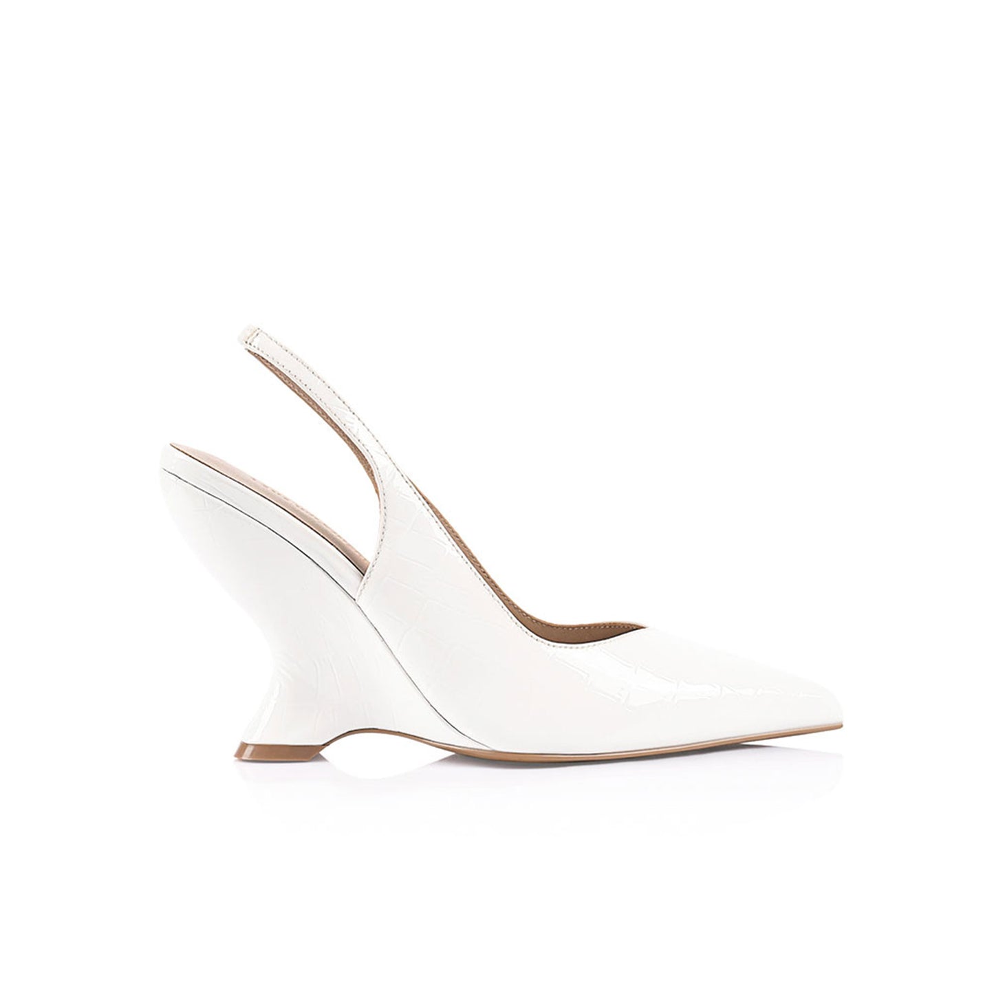 Monique Wedge White Croc-Embossed Leather - Lana Wilkinson