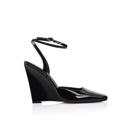 Mona Wedge Black Patent Leather - Lana Wilkinson