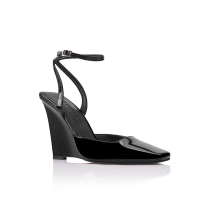 Mona Wedge Black Patent Leather - Lana Wilkinson